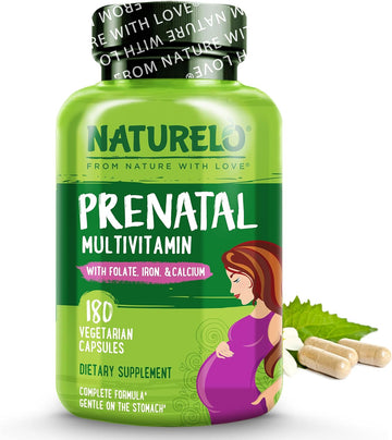 Naturelo Prenatal Multivitamin With Gentle Chelated Iron, Methyl Folate, Plant Calcium & Choline - Vegan, Vegetarian - Non-Gmo - Gluten Free - 180 Capsules - 2 Month Supply