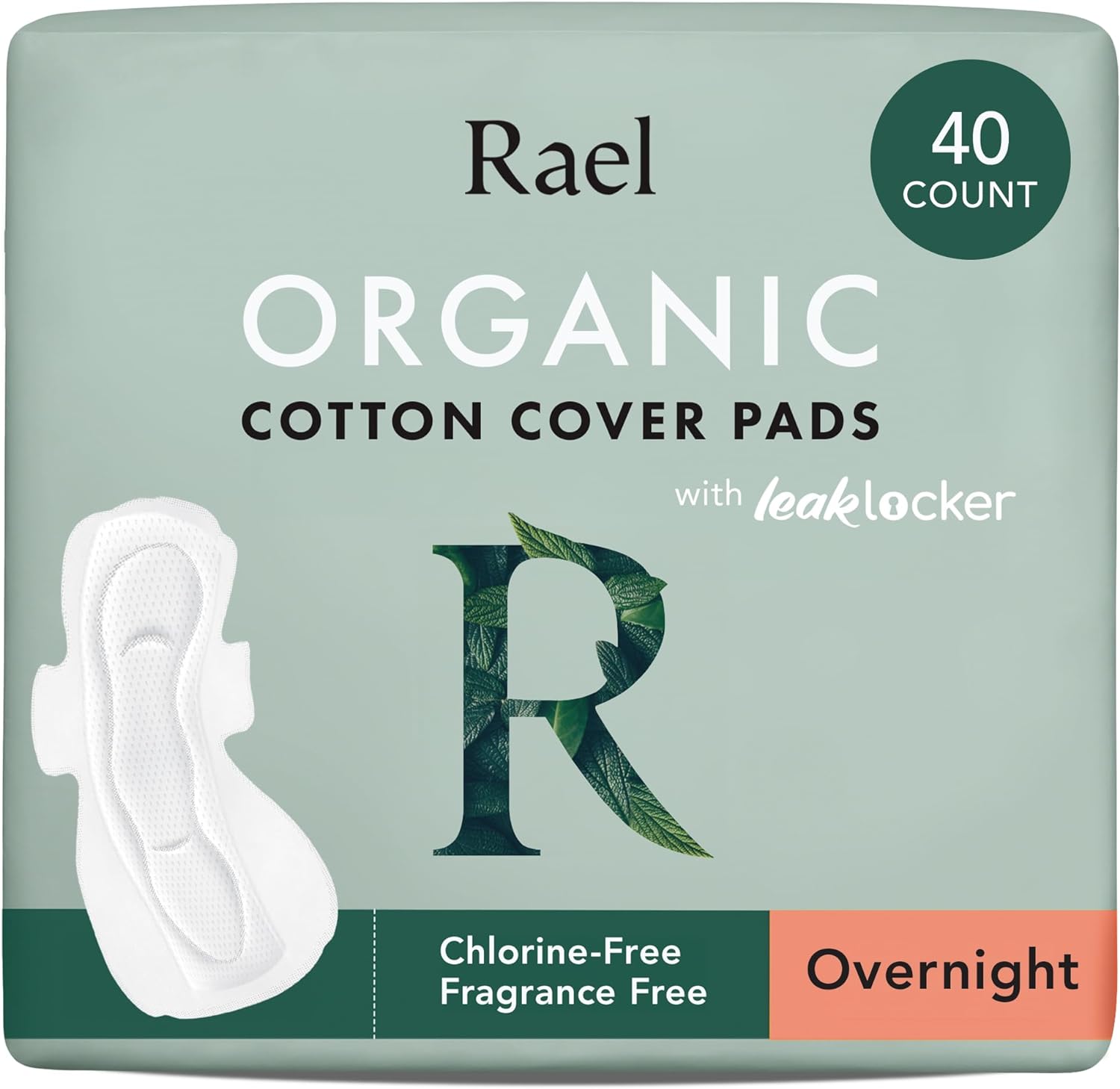 Rael Pads for Women, Organic Cotton Cover - Period Pads with Wings, Feminine Care, Sanitary Napkins, Heavy Absorbency, Unscented, Ultra Thin (Overnight, 40 Count)