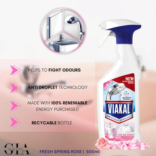 Limescale Remover Bundle: Fresh Spring Rose Heavy Duty Limescale Remover Bathroom Cleaner Spray With Bonus 2 Crevice Cleaning Brushes - Ideal For Limescale Removal On Toilet, Shower & Kitchen Surfaces