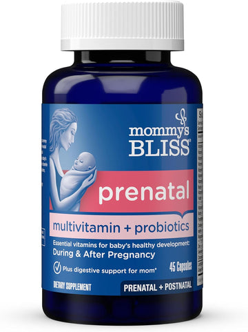 Mommy'S Bliss Prenatal Multivitamin + Probiotic For Women W/ Folic Acid, Supports Baby Development & Mom'S Digestion W/ Zinc, Vitamin B6 & B12, Ginger & Choline, Vegan & Gluten Free (45 Servings)
