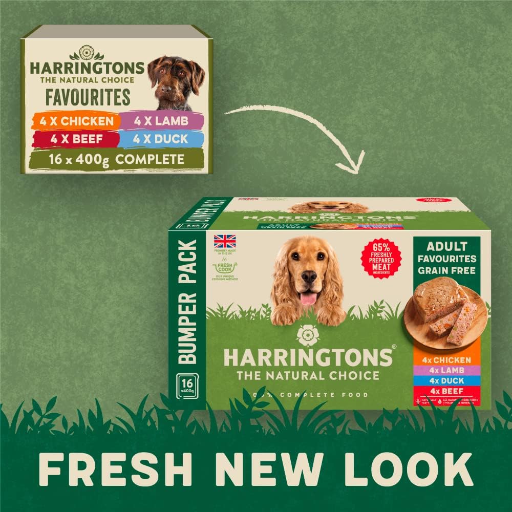 Harringtons Grain Free Hypoallergenic Wet Dog Food Favourites Pack 16x400g - Chicken, Lamb, Beef & Duck - All Natural Ingredients :Pet Supplies