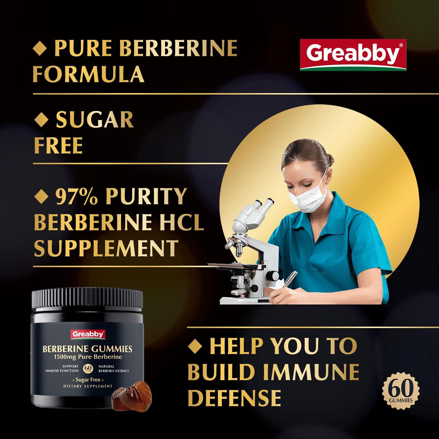 GREABBY Berberine 1500mg Gummies Sugar-Free, 97% Purity Organic Berberine, Immune Health Support, Berberine Supplements for Adults, 60 Pectin Gummies : Health & Household