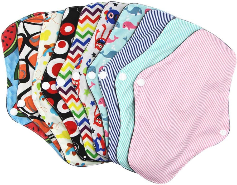 Reusable Menstrual Pads, Women Washable Overnight Cloth Panty Liners Period Pads, Bamboo Cloth Pads Large Sanitary Pads Set(Size:18x18cm, 10pcs) : Health & Household