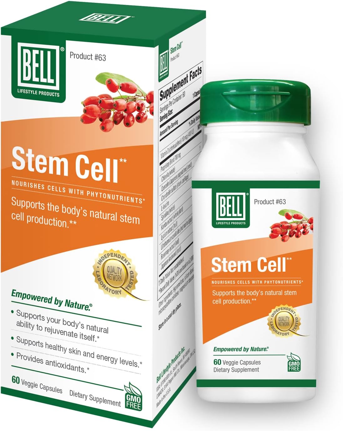 Bell Stem Cell Supplements - Supports Your Body's Natural Ability to Replace Worn Out Cells and Rejuvenate Tissue | Celulas Madres | 60 Capsules