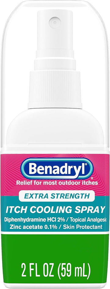 Benadryl Extra Strength Anti-Itch Cooling Spray, Diphenhydramine Hci Topical Analgesic And Zinc Acetate Skin Protectant For Fast Relief From Most Outdoor Itches, Travel Size, 2 Fl. Oz