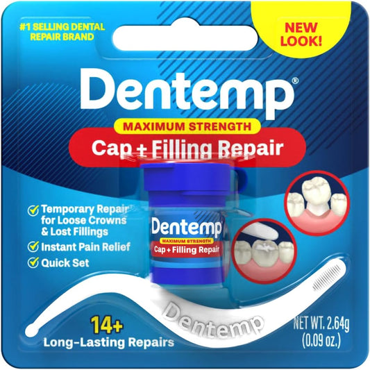 Dentemp Maximum Strength Loose Cap and Lost Filling Repair - Dental Repair Kit for Instant Pain Relief (Pack of 2) - Temporary Filling for Tooth - Long Lasting Tooth Filling