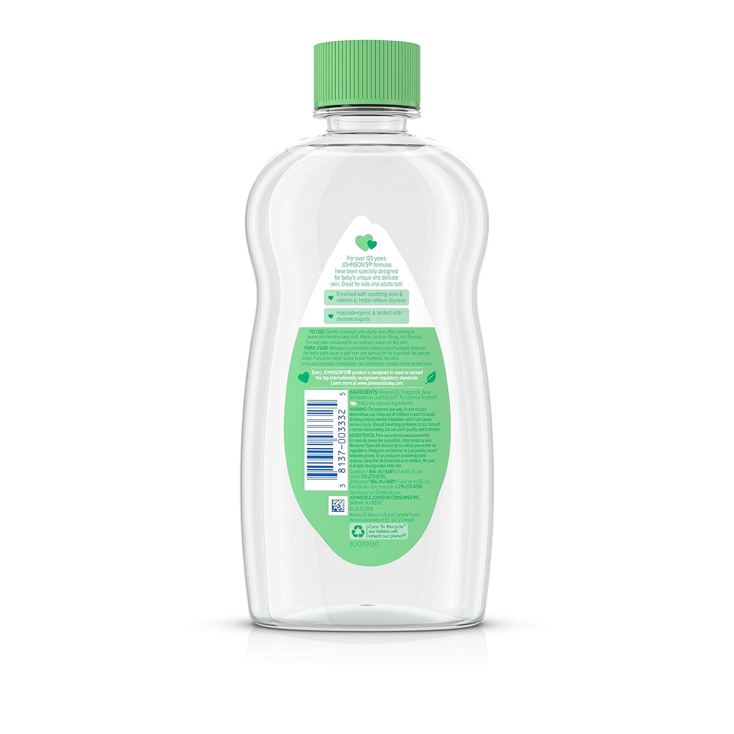 Johnson's Baby Oil, Mineral Oil Enriched with Aloe Vera and Vitamin E, 14 fl. oz : Baby