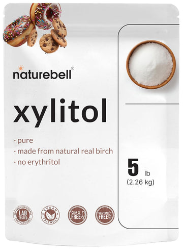 Naturebell Xylitol Sweetener, 5Lbs | Natural Birch Crystal Source – 1:1 Sugar Substitute – Sweet Flavor With No Erythritol – Low Calorie & Glycemic Impact – Sugar Free, No Aftertaste, Non-Gmo