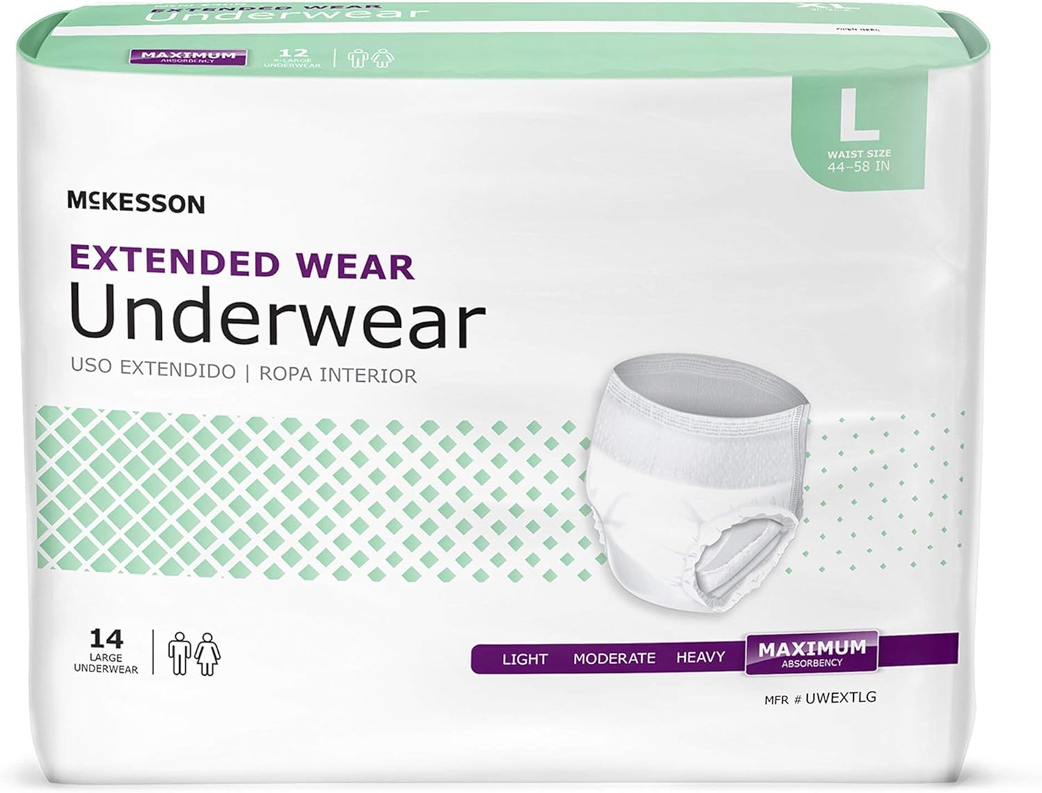 Mckesson Extended Wear Underwear, Incontinence, Maximum Absorbency, Large, 56 Count