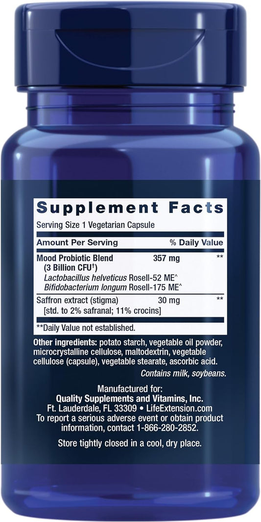 Life Extension Florassist Mood - Probiotic & Saffron Blend – Gluten-Free, Non-Gmo, Vegetarian - 30 Capsules