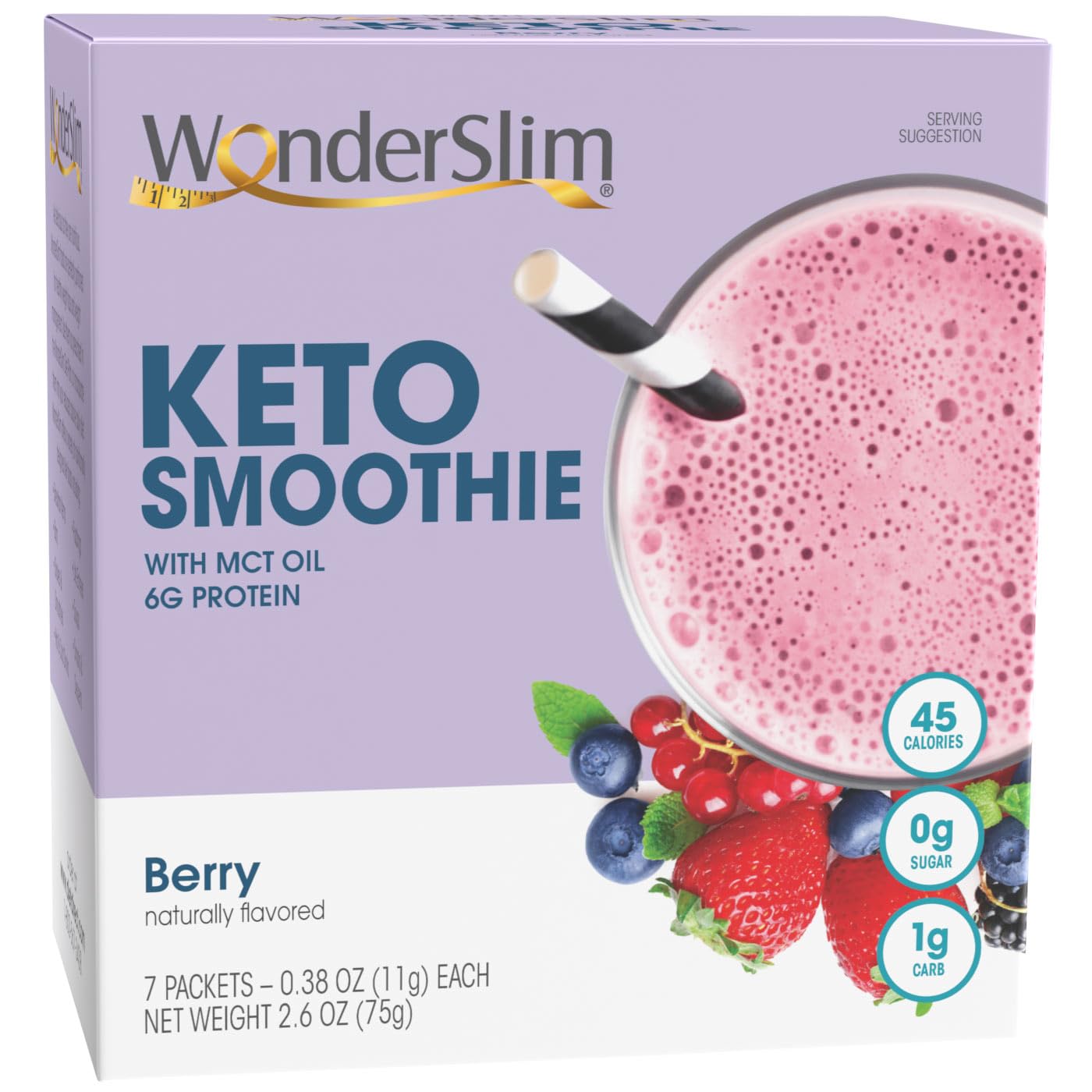 Wonderslim Keto Smoothie With C8 Mct Oil, Berry, Low Carb, No Sugar, Gluten Free (7Ct)