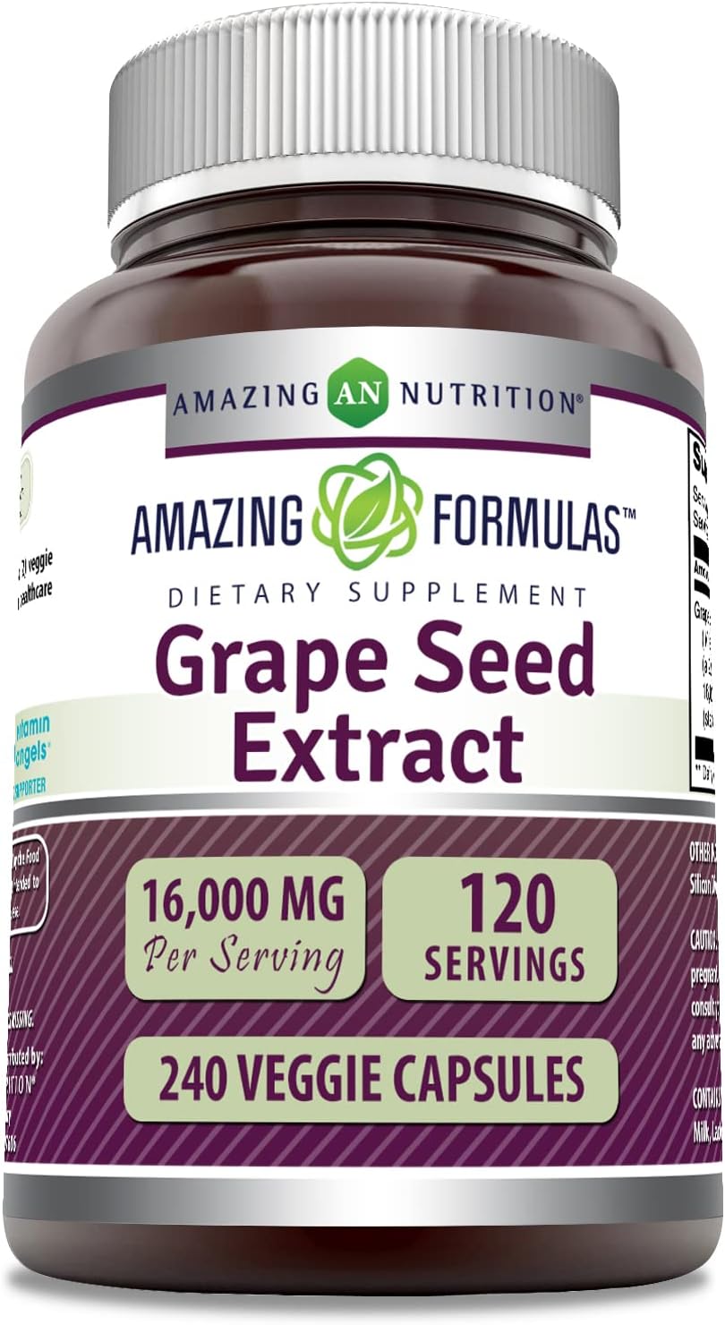 Amazing Formulas Grapeseed Extract 16000mg Per Serving 240 Veggie Capsules Supplement | 20:1 Extract | Non-GMO | Gluten Free | Made in USA | Suitable for Vegetarians