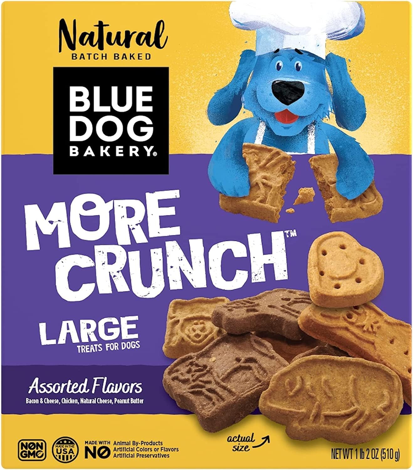Blue Dog Bakery Natural Dog Treats, More Crunch Large, Assorted Flavors, 18Oz Box, 6 Boxes