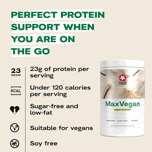 Maxinutrition - Maxvegan Protein Powder, Vanilla - Plant Based Protein Food Supplement –, Low Fat, Sugar Free, Gluten & Soy-Free, Vegan - 23G Protein, Under 120 Kcal Per Serving, 420G Tub