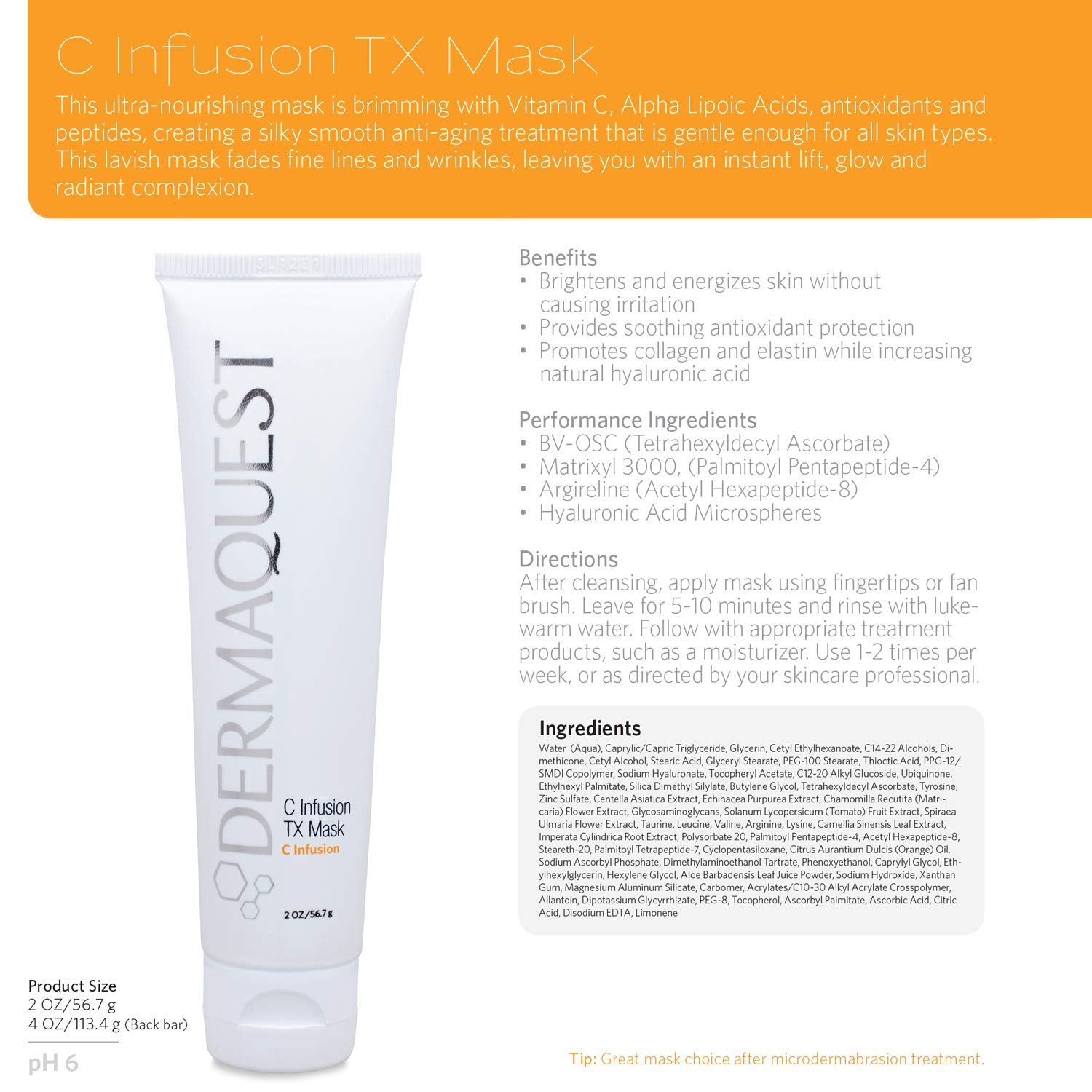 Dermaquest C Infusion Tx Anti Aging Vitamin C Face Mask - Brightening & Energizing Pore Minimizing Facial Mask For Women & Men (2Oz) : Beauty & Personal Care