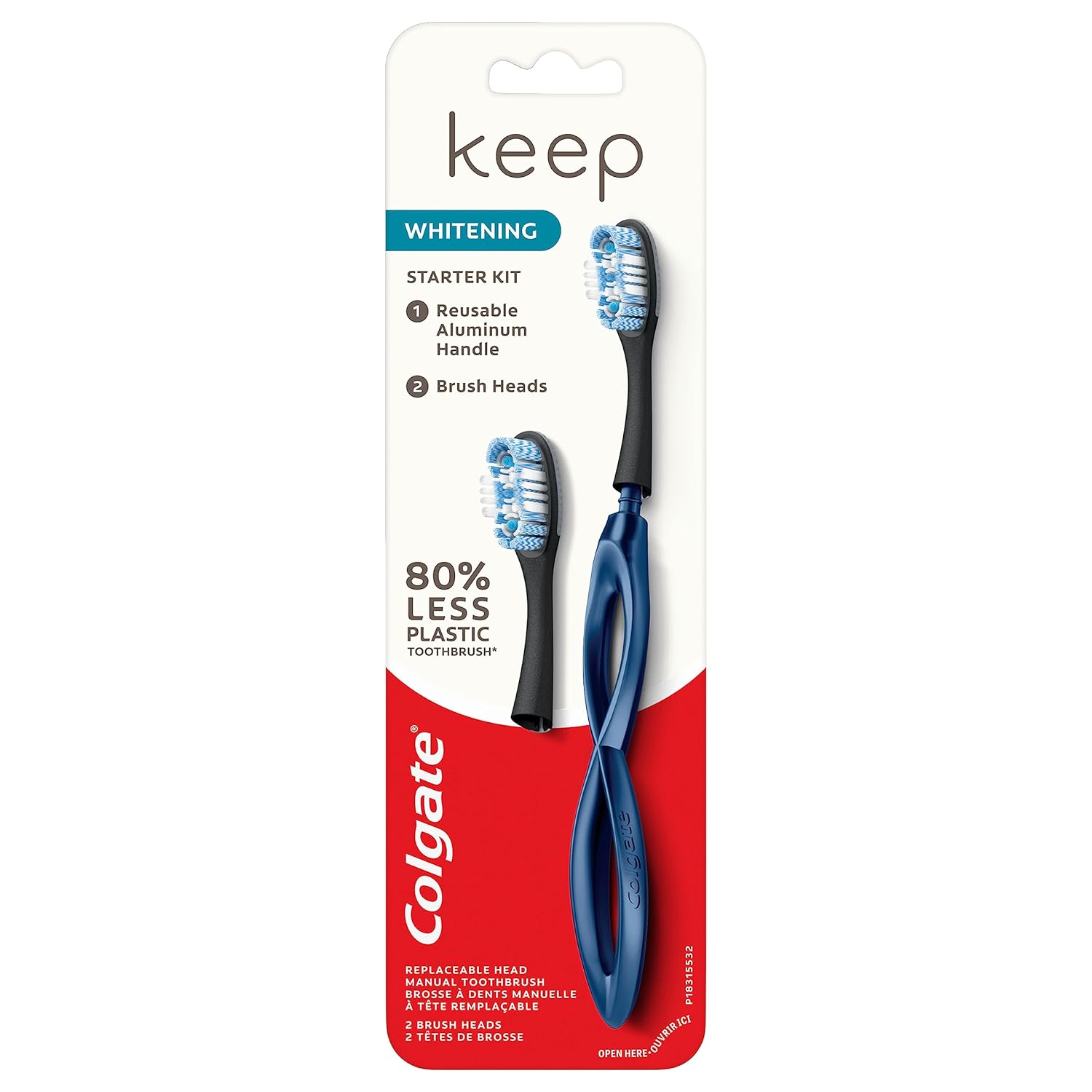 Colgate Keep Soft Manual Toothbrush for Adults with 2 Whitening Brush Heads, Navy