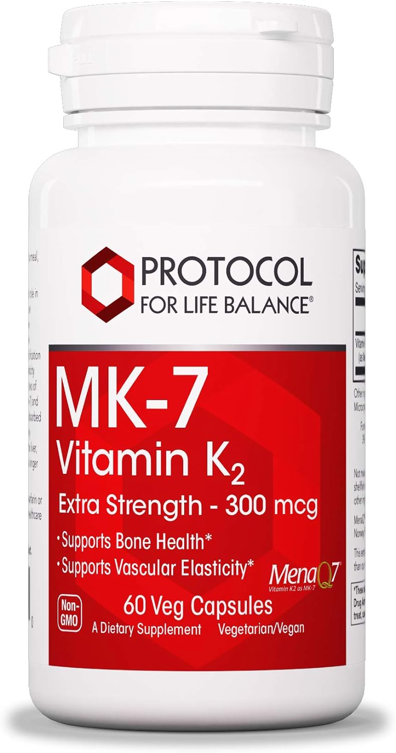 Protocol MK-7 Vitamin K2 300mcg - Extra Strength - VIT K Supplement - MK-7 Vitamin K2 Life Balance - Supports Bone Health & Vascular Elasticity* - Non-GMO & Vegan - 60 Veg Capsules