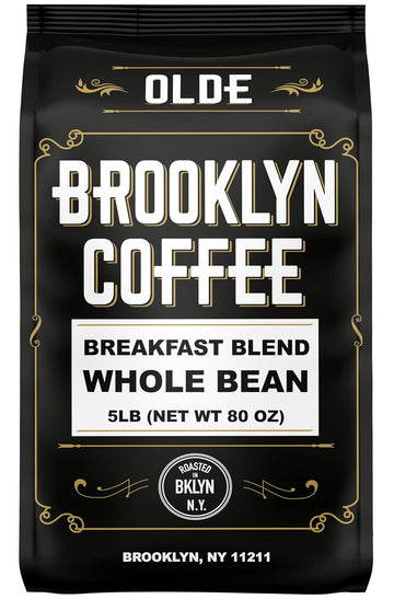 Brooklyn Coffee Whole Bean, Breakfast Blend Light Medium Roast (5Lb) Delicate, Smooth, Low Acidity - Fresh Bulk Coffee Beans Roasted Weekly In Nyc
