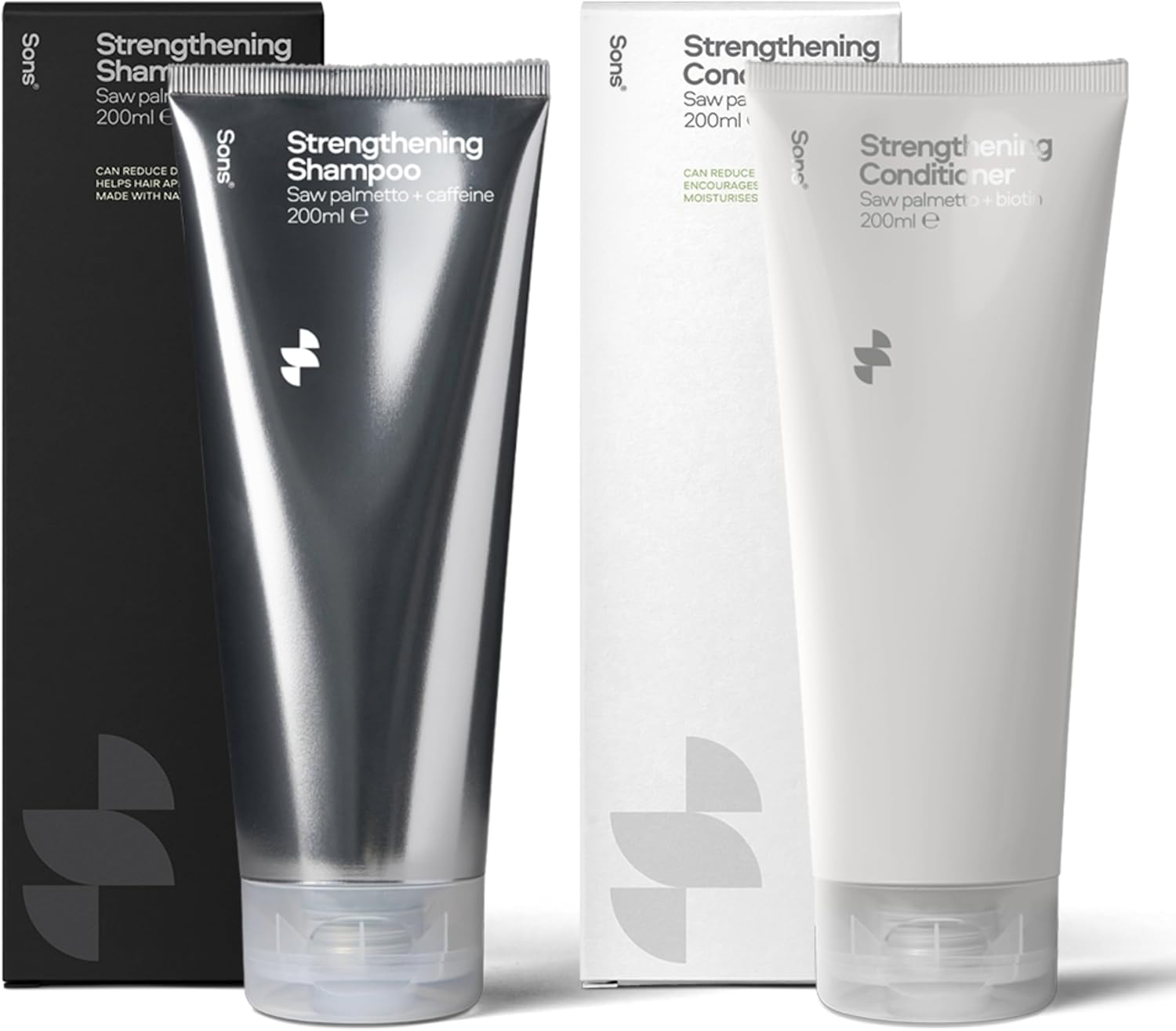 Sons Shampoo & Conditioner For Men. Dht-Blocker, Hair Thickening And Anti-Dandruff With Caffeine. Tackles Hair Loss, Thinning & Dry Scalp. Promotes Hair Growth. 1 Month Supply. Made In Europe