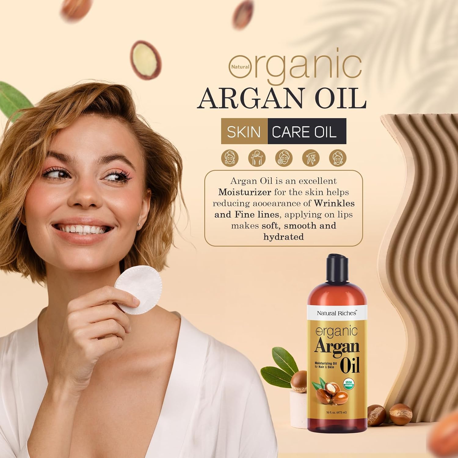 Natural Riches Organic Argan Oil Of Morocco 16Oz Penetrating Hair Oil Deep Moisturizing Serum For Dry, Damaged & Coarse Hair Pure Moroccanoil Cold Pressed For Hair, Face And Body : Beauty & Personal Care