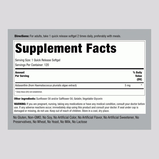 Piping Rock Astaxanthin Supplements 5Mg | 120 Softgels | Non-Gmo, Gluten Free