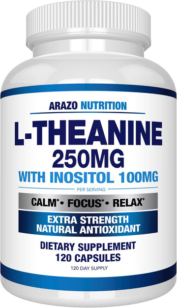 Arazo Nutrition L-Theanine 250Mg (Extra Strength) With Inositol 100Mg, 120 Capsules Vegetarian