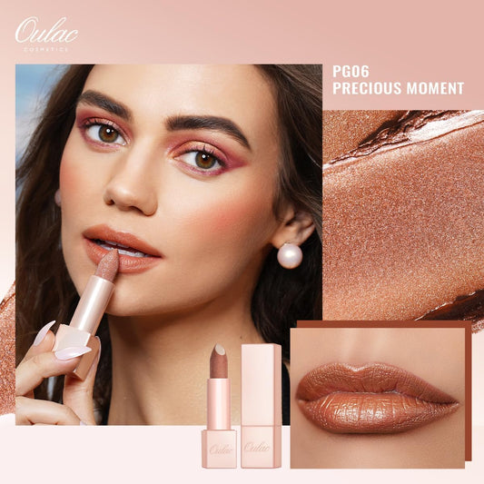 Oulac Bronze Shimmer Lipstick For Women-Moisture Tinted Lip Balm For Dry Lips, Glitter Surface, Creamy Formula, Hydrating & Smooth, Infused With Shea Butter, Vegan, Clean Beauty (Pg06) Precious Moment