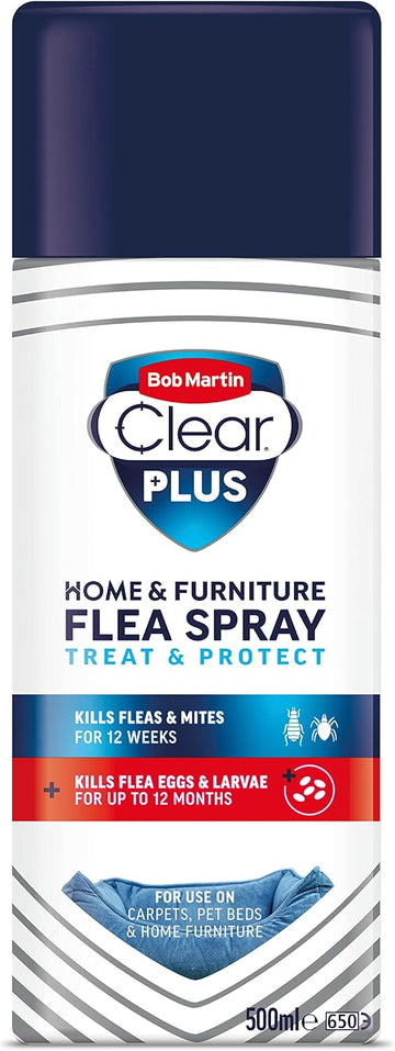 Bob Martin Clear Plus Flea Spray Treatment for the Home - Kills Fleas, Ticks and Dust Mites, Treats and Protects Against Infestation (500ml)?K0244