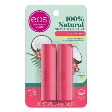 eos 100% Natural Lip Balm- Coconut Milk, All-Day Moisture, Made for Sensitive Skin, Lip Care Products, 0.14 oz, 2-Pack