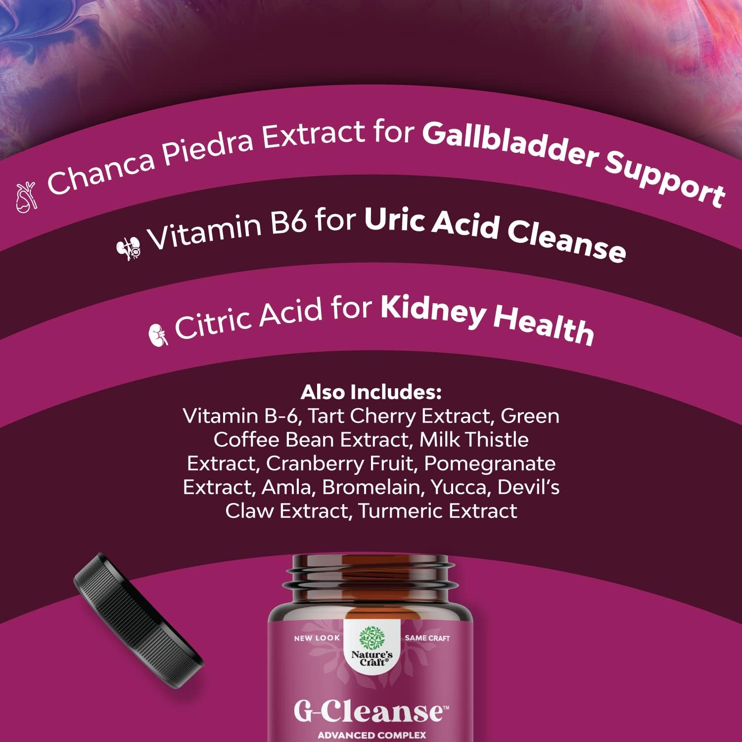 GCleanse Uric Acid Support Supplement - Uric Acid Cleanse Joint Support Supplement with Chanca Piedra Tart Cherry Celery Seed Extract and Bromelain - Herbal Liver and Kidney Cleanse Detox and Support : Health & Household