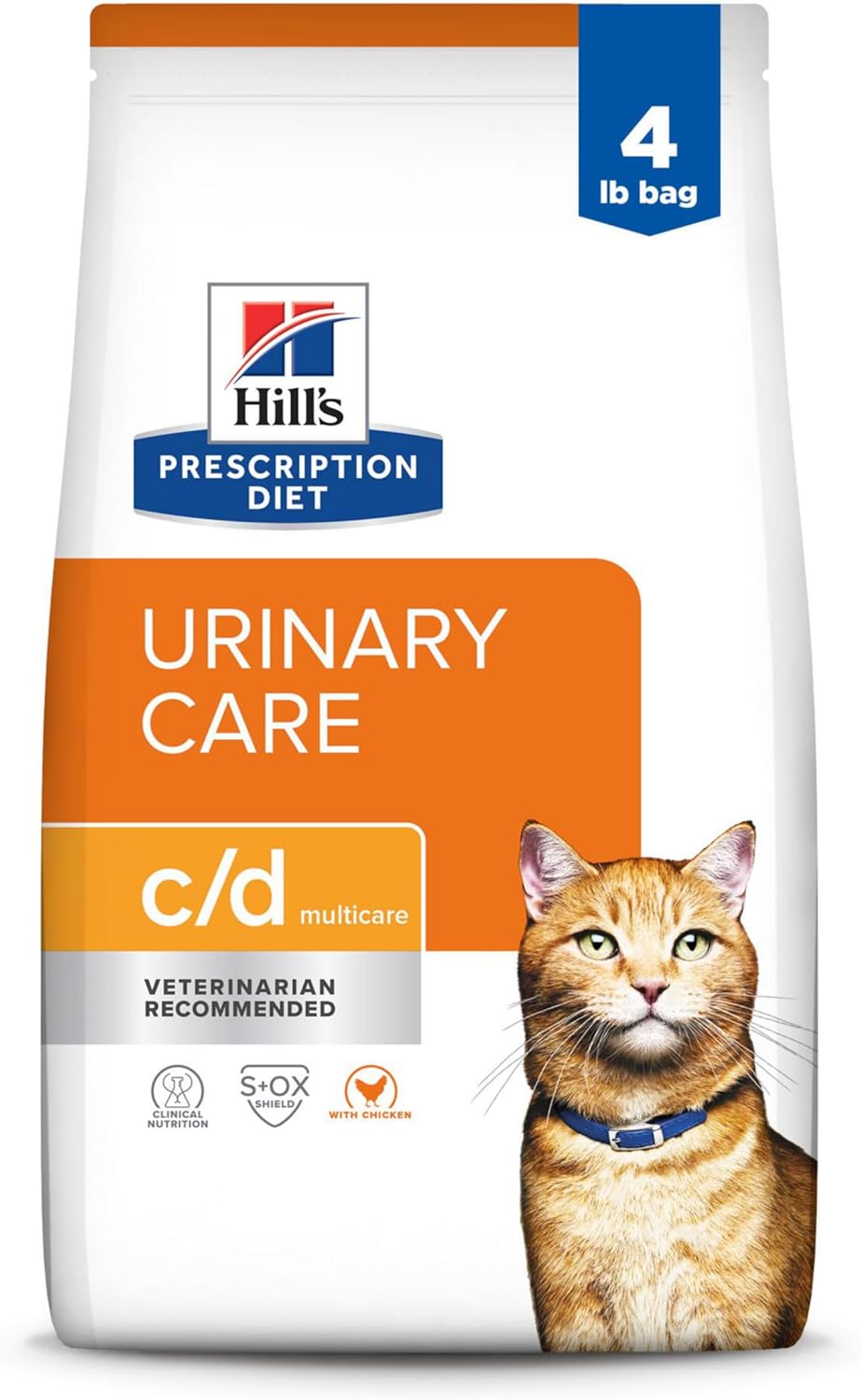 Hill'S Prescription Diet C/D Multicare Urinary Care With Chicken Dry Cat Food, Veterinary Diet, 4 Lb. Bag