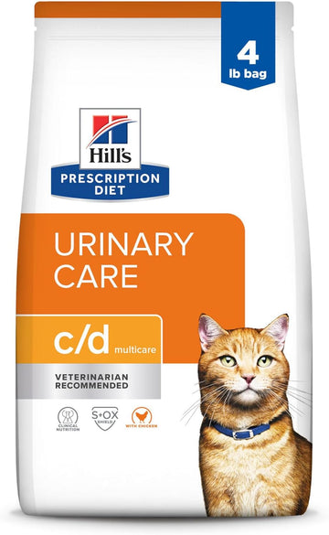 Hill'S Prescription Diet C/D Multicare Urinary Care With Chicken Dry Cat Food, Veterinary Diet, 4 Lb. Bag