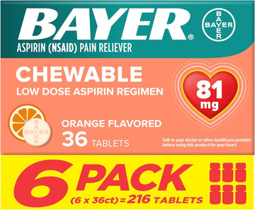 Bayer Aspirin Low Dose 81 mg Chewable Tablets, Pain Reliever, Orange F