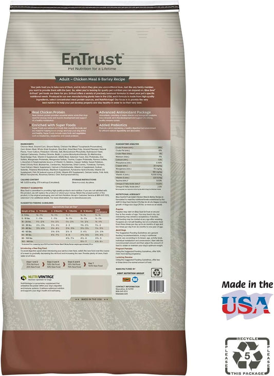 Entrust Adult Dog Food | Real Chicken & Barley | Enriched With Super Foods, Antioxidants And Probiotics | No Wheat Or Soy | 20 Pound Bag