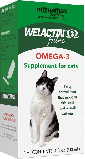 Nutramax Welactin Omega-3 Fish Oil Skin And Coat Health Supplement Liquid For Cats - 4 Ounce