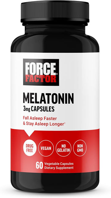 FORCE FACTOR Melatonin 3mg, Drug-Free Supplement, Vegan, Non-GMO, 60 Vegetable Capsules