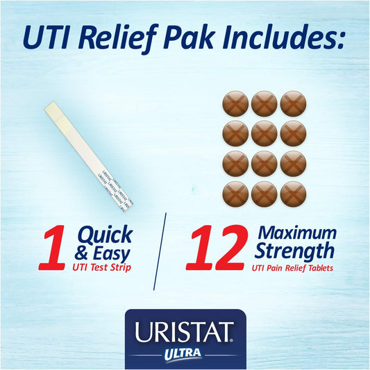 Uristat Ultra UTI Relief Pak, Test for Urinary Tract Infection, Experience Urinary Pain Relief, 1 UTI Test Strip & 12 Pain Relief Tablets