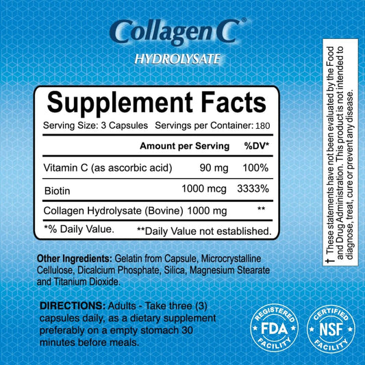 ALFA VITAMINS CollagenC - Collagen Hydrolysate Capsules Anti-Aging Nutritional Supplement for - Skin, Nails & Hair Rejuvenation - Supports Bone & Muscle Health - 180 Capsules - 2 Pack