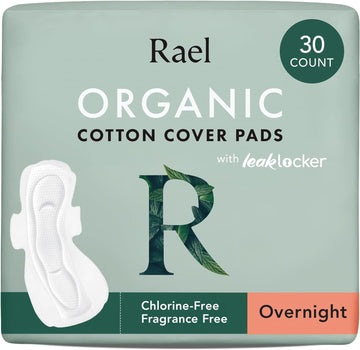 Rael Pads for Women, Organic Cotton Cover - Period Pads with Wings, Feminine Care, Sanitary Napkins, Heavy Absorbency, Unscented, Ultra Thin (Overnight, 30 Count)