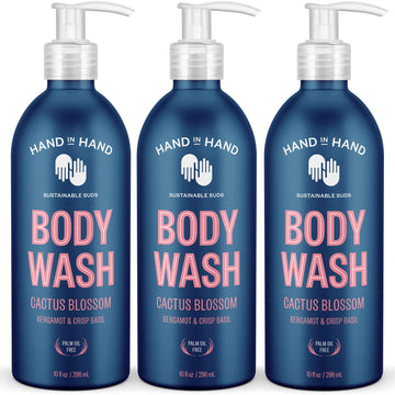 Hand In Hand Body Wash, Gentle Cleanser For All Skin Types, 10 Fl Oz, Bergamot & Crisp Basil, Cactus Blossom Scent, 3 Pack