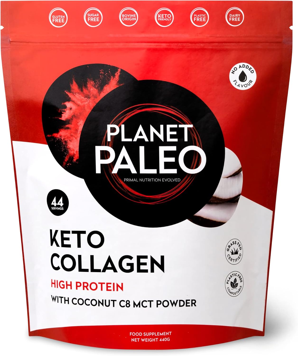 Planet Paleo Keto Collagen Powder (440G, 44 Servings) - Grass-Fed, High Protein, With Mct Powder - Low Carb, Creamer, Non-Gmo, Halal - Fitness Recovery, Ketogenic Boost