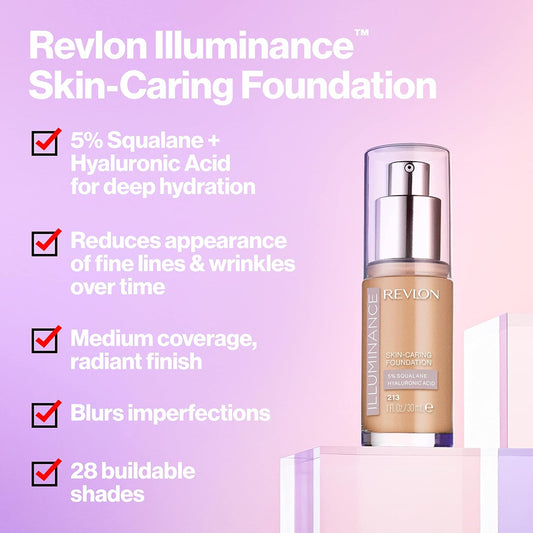 Revlon Illuminance Skin-Caring Liquid Foundation, Hyaluronic Acid, Hydrating And Nourishing Formula With Medium Coverage, 509 Sandalwood (Pack Of 1)