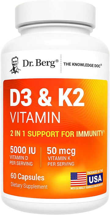 Dr. Berg Vitamin D3 K2 5000 Iu With Mct Powder | Powerful 7-In-1 Formulation | 4X Lab-Tested & Verified | High Absorption Formula | K2 D3 Vitamin Supplement - 60 Capsules