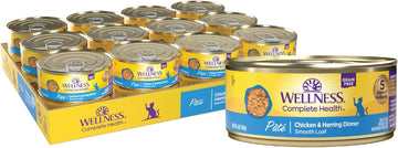 Wellness Complete Health Grain-Free Wet Canned Cat Food, Natural Ingredients, Made With Real Meat, All Breeds, Smooth Pate (Chicken & Herring, 5.5 Ounce Can, Pack Of 24)