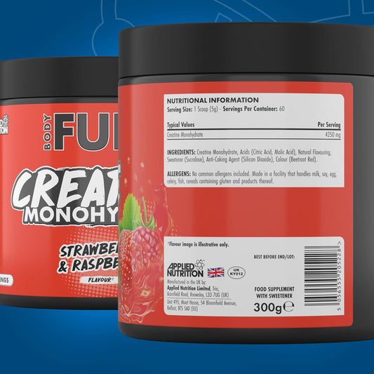 Applied Nutrition Bodyfuel Creatine Monohydrate Powder, Increases High-Intensity Physical Performance, Strawberry & Raspberry (300G - 60 Servings)