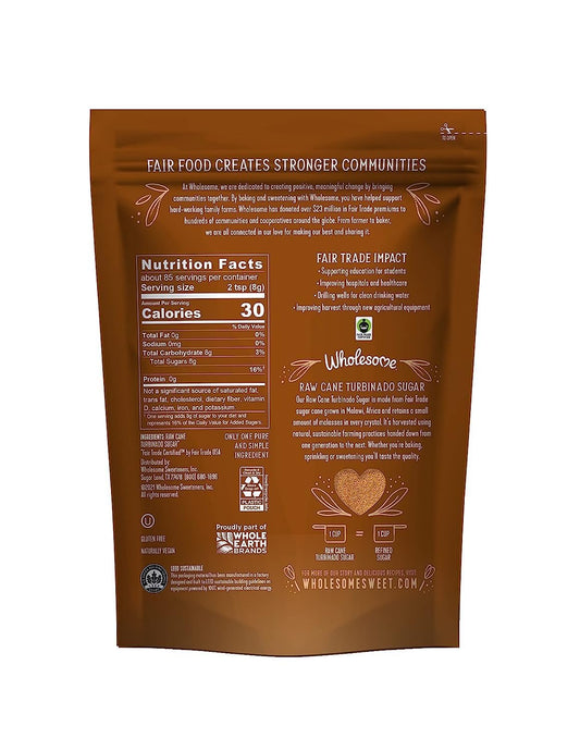 Wholesome Sweeteners 24-Ounce Raw Cane Turbinado Cane Sugar, Fair Trade, Non Gmo, Gluten Free & Vegan, 6 Pack