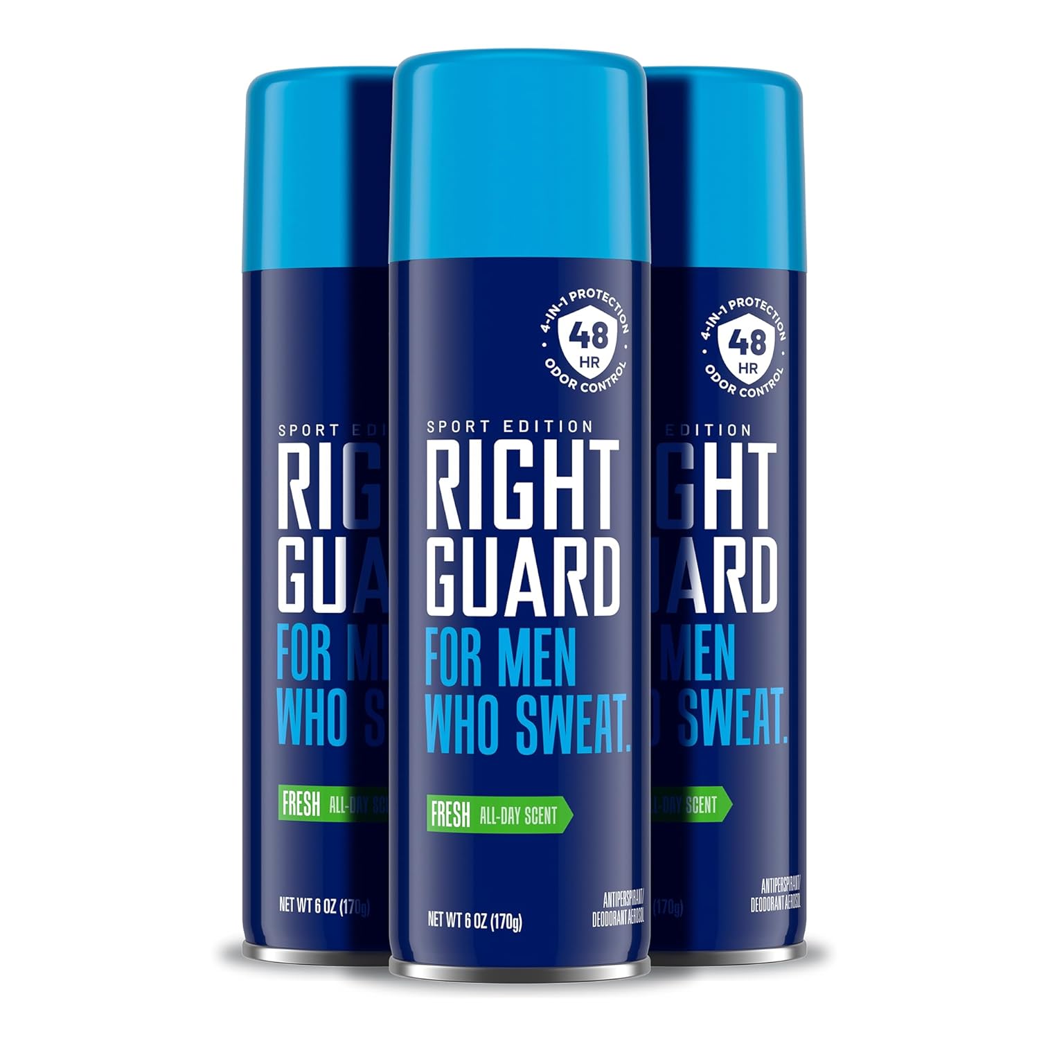 Right Guard Sport Antiperspirant & Deodorant Spray | 4-in-1 Protection Spray Deodorant For Men | Blocks Sweat | 48-Hour Odor Control | Fresh Scent, 6 oz. (3 count)