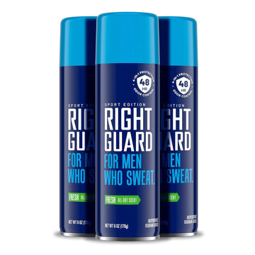Right Guard Sport Antiperspirant & Deodorant Spray | 4-in-1 Protection Spray Deodorant For Men | Blocks Sweat | 48-Hour Odor Control | Fresh Scent, 6 oz. (3 count)