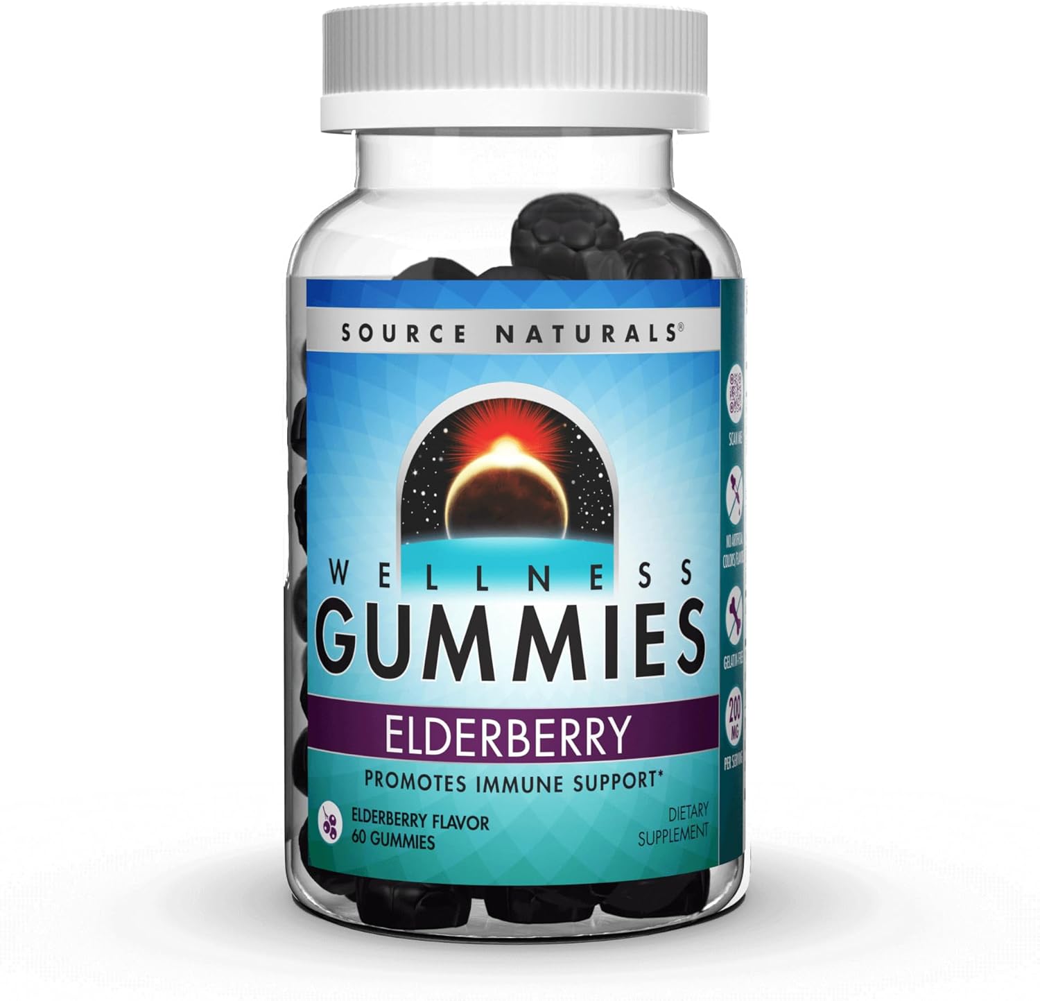 Source Naturals Wellness Elderberry Gummies, Promotes Immune Support*, 200 Mg - Antioxidant Support - 60 Gummies