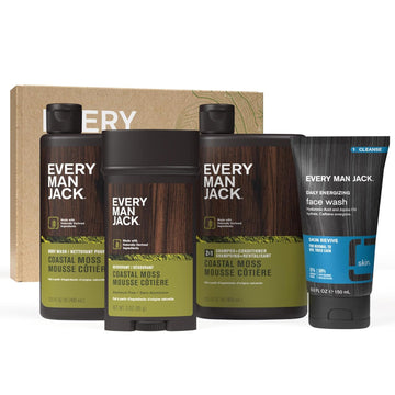 Every Man Jack Men’S Coastal Moss Bath And Body Gift Set With Clean Ingredients & A Vetiver And Spicy Citrus Scent - Round Out His Routine With Body Wash, 2-In-1 Shampoo, Deodorant & Face Wash